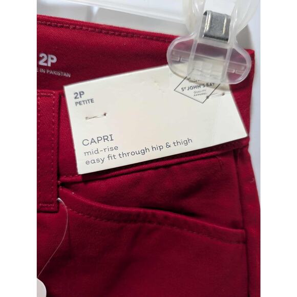 NEW! St. Johns Bay Womens 2P Capri Pants Red Mid Rise Stretch Slender Security - Picture 2 of 8
